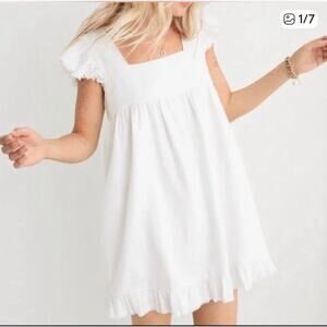 Aerie Linen Flutter Sleeve Babydoll Mini Dress in Size XL
